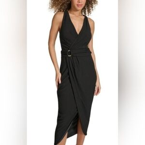 Siena Studio Black Sleeveless Midi Dress with Waist Ring Detail